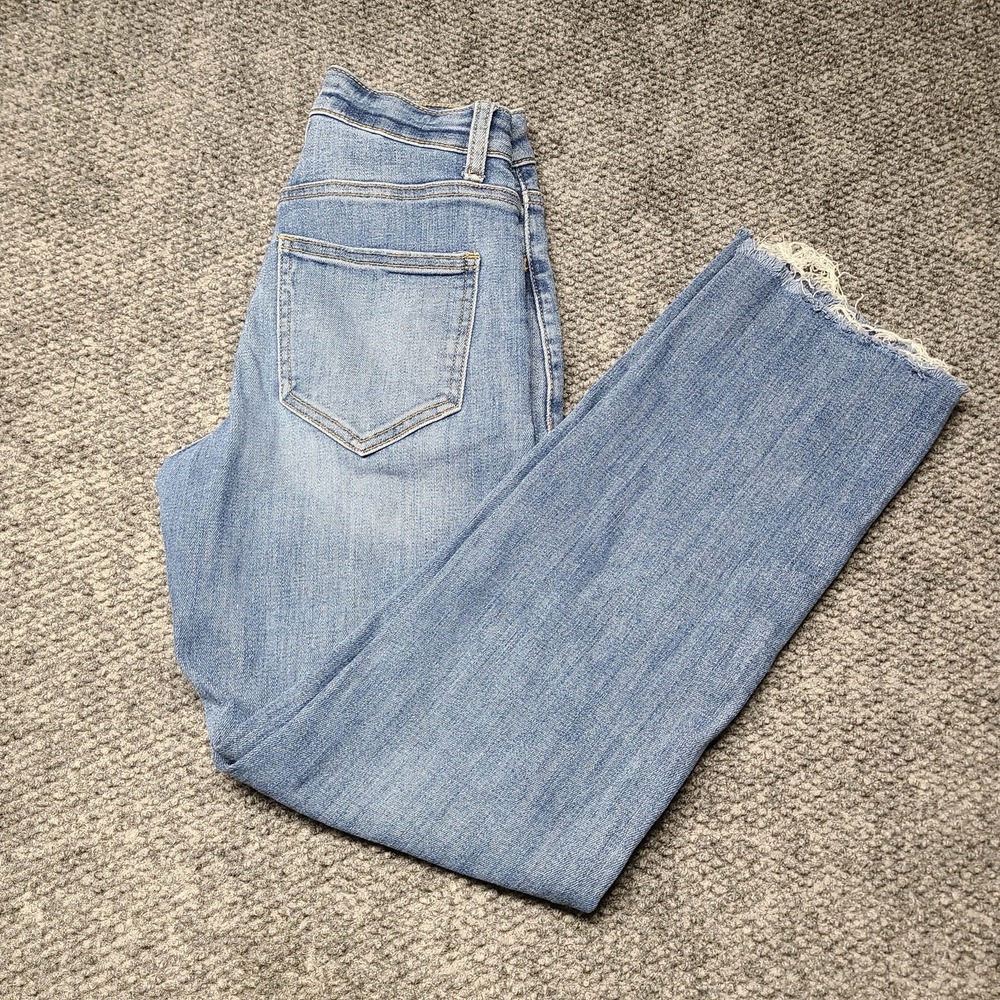 Willow Root Jeans Women's 22 Blue Light Wash High Rise Straight Leg Raw Hem